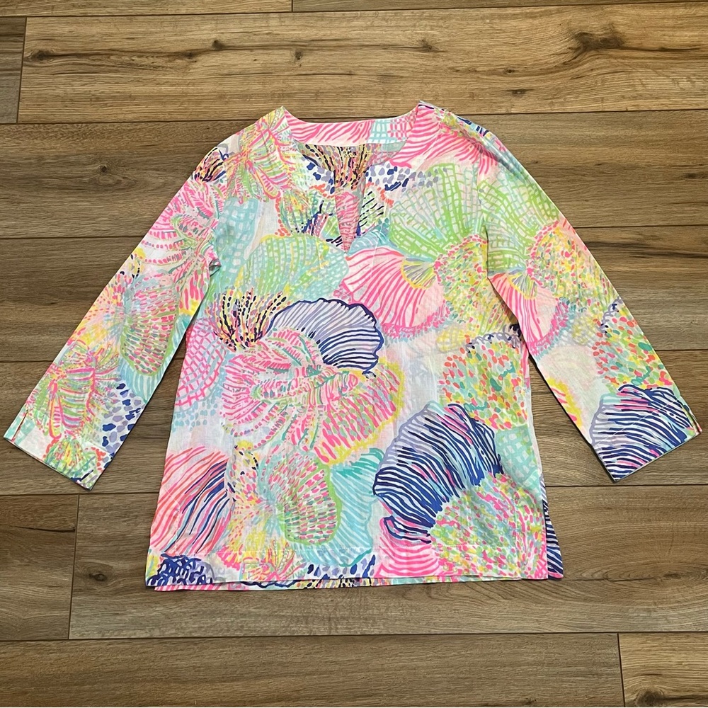 Lilly Pulitzer Amelia Island Tunic Top SZ Small Roar of the Seas Multi Seashell